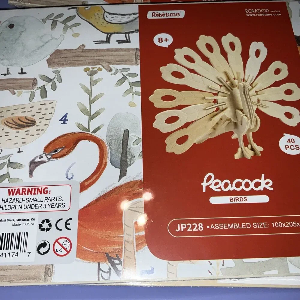 Owl 🦉 & Peacock 🦚 Robotime 3D Wooden Puzzles Lot of 2 BRAND NEW Paintable 🖌️